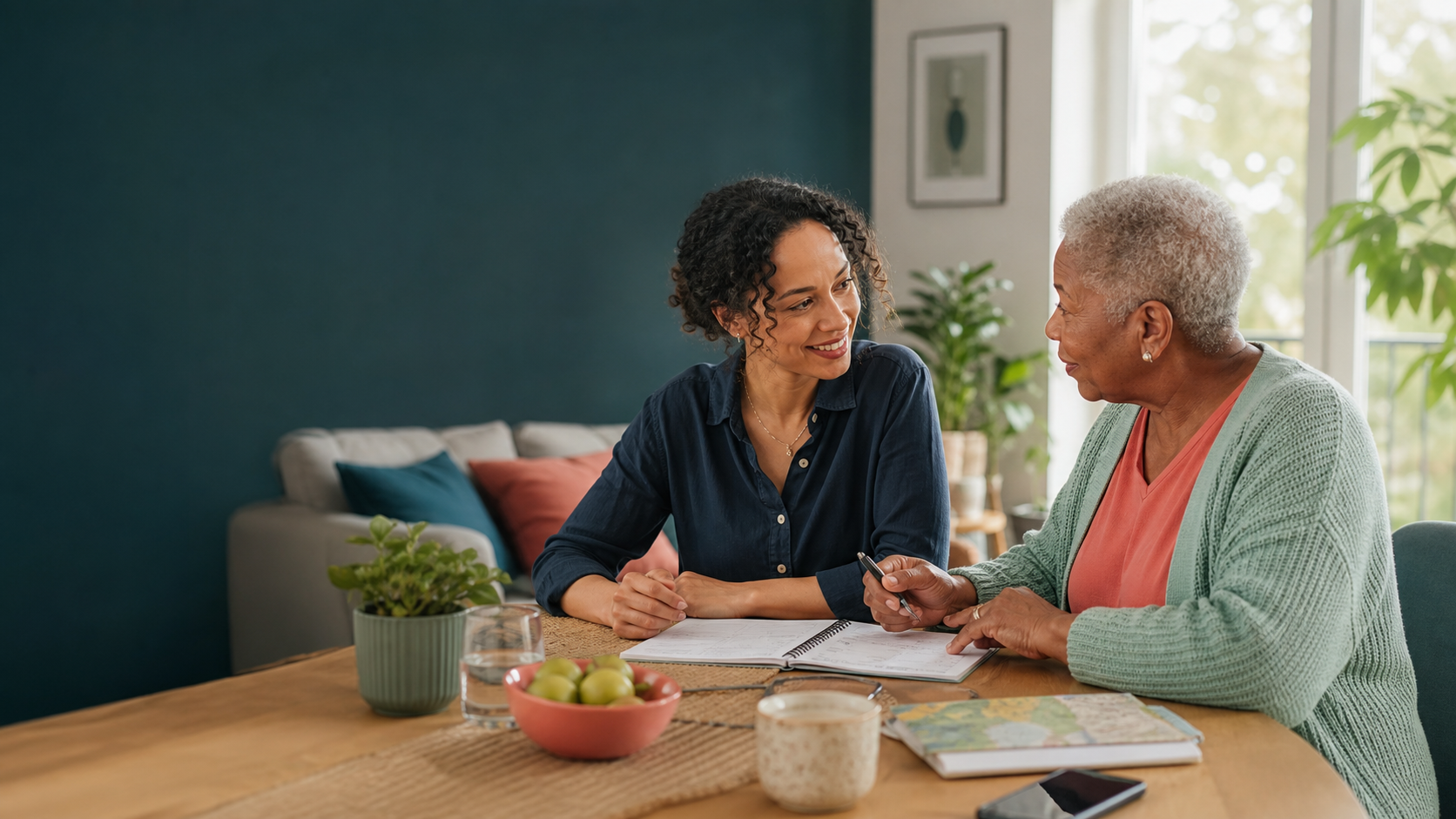 A professional home carer sharing a warm moment with an older adult