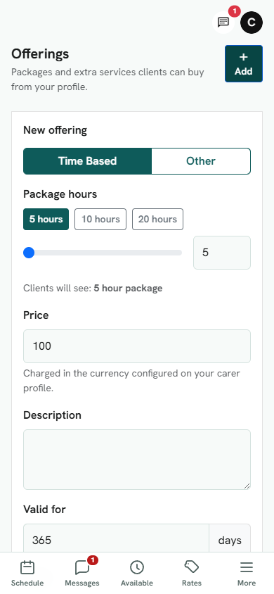 Carer creating a ten-hour care package